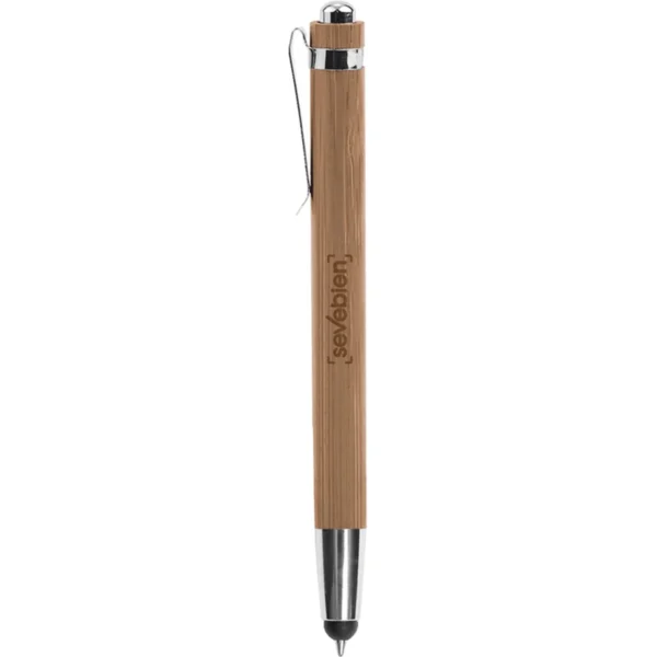 Bolígrafo Touch de Bambú Nagano Touch con clip metálico y punta táctil, vista lateral sobre fondo neutro