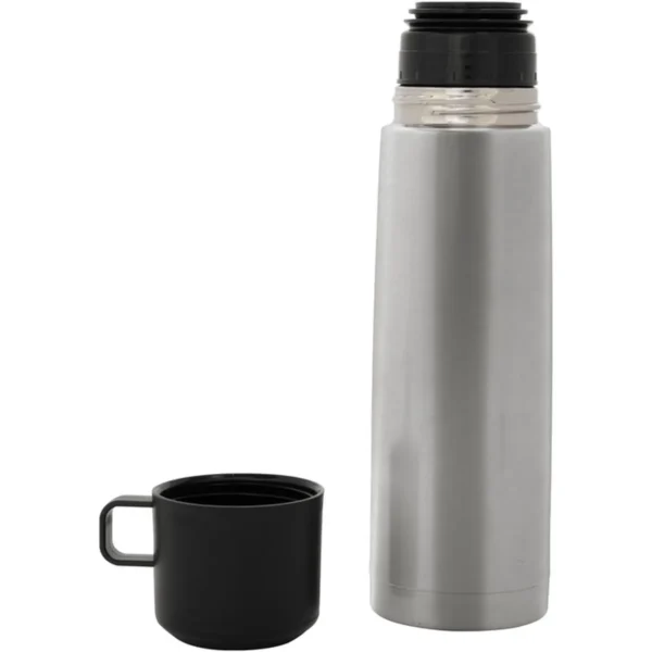 Termo POTTER de acero inoxidable con acabado mate negro y tapa plástica, vista lateral