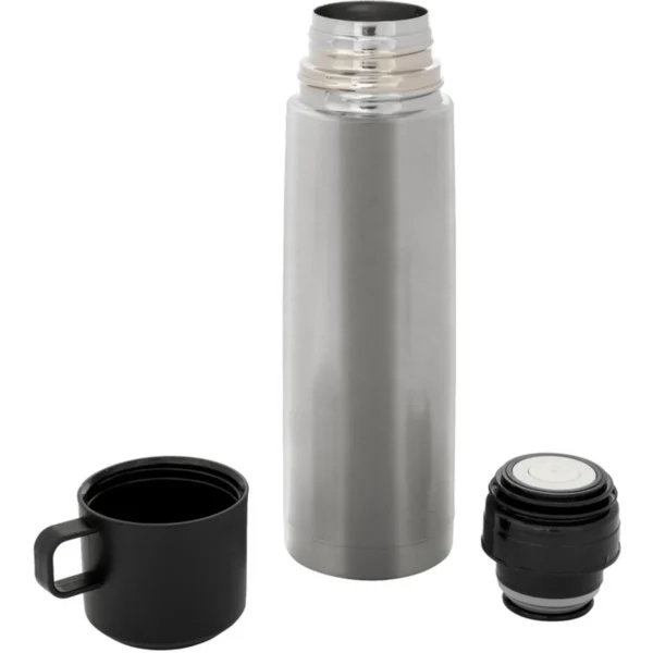 Termo POTTER de acero inoxidable con acabado mate negro y tapa plástica, vista lateral