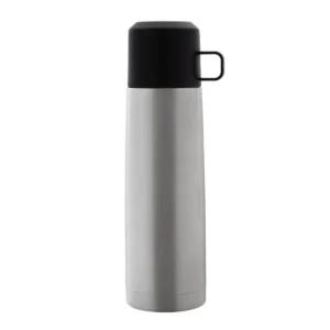 Termo POTTER de acero inoxidable con acabado mate negro y tapa plástica, vista lateral