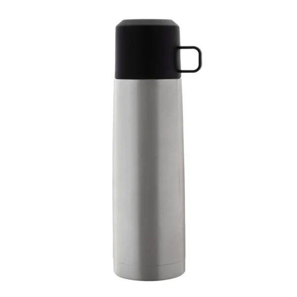 Termo POTTER de acero inoxidable con acabado mate negro y tapa plástica, vista lateral