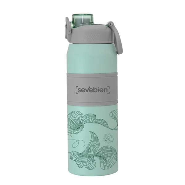 Botella térmica PUSH de acero inoxidable con grip de silicona, boquilla con sorbete y caja de regalo kraft