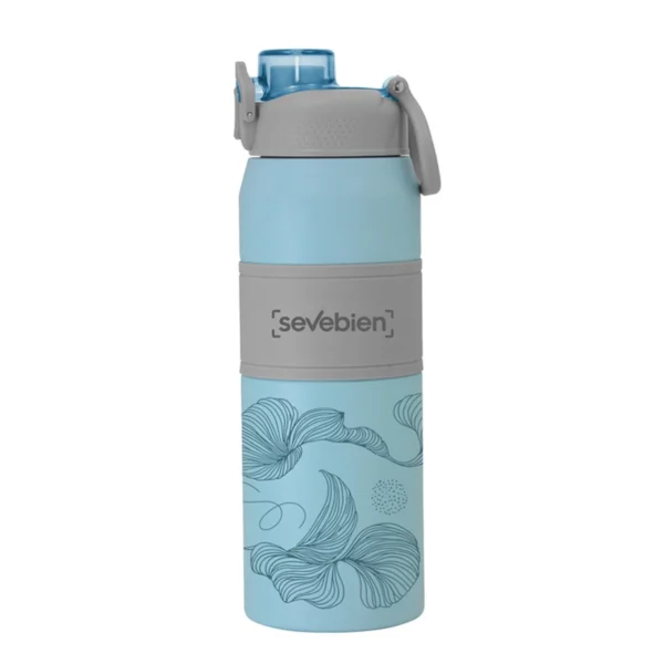Botella térmica PUSH de acero inoxidable con grip de silicona, boquilla con sorbete y caja de regalo kraft