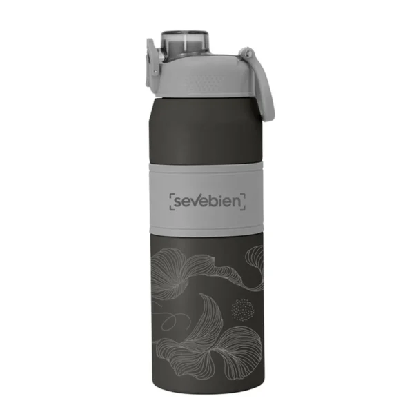 Botella térmica PUSH de acero inoxidable con grip de silicona, boquilla con sorbete y caja de regalo kraft