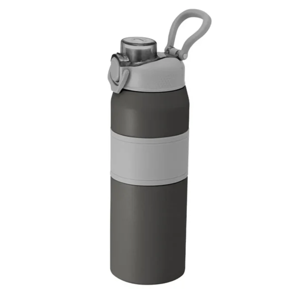 Botella térmica PUSH de acero inoxidable con grip de silicona, boquilla con sorbete y caja de regalo kraft