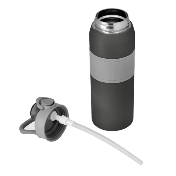 Botella térmica PUSH de acero inoxidable con grip de silicona, boquilla con sorbete y caja de regalo kraft