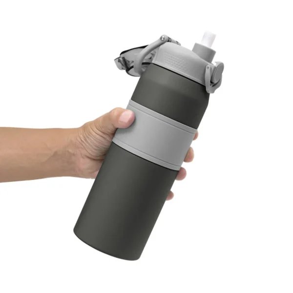 Botella térmica PUSH de acero inoxidable con grip de silicona, boquilla con sorbete y caja de regalo kraft