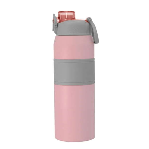 Botella térmica PUSH de acero inoxidable con grip de silicona, boquilla con sorbete y caja de regalo kraft