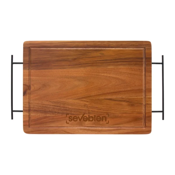 Set de Asado / BBQ BRANGUS. Set de asado con tabla de madera de acacia, cuchillo y tenedor de acero inoxidable en caja kraft