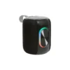 Bocina Opole bluetooth portátil con recubrimiento de tela gris, luz RGB y asa superior