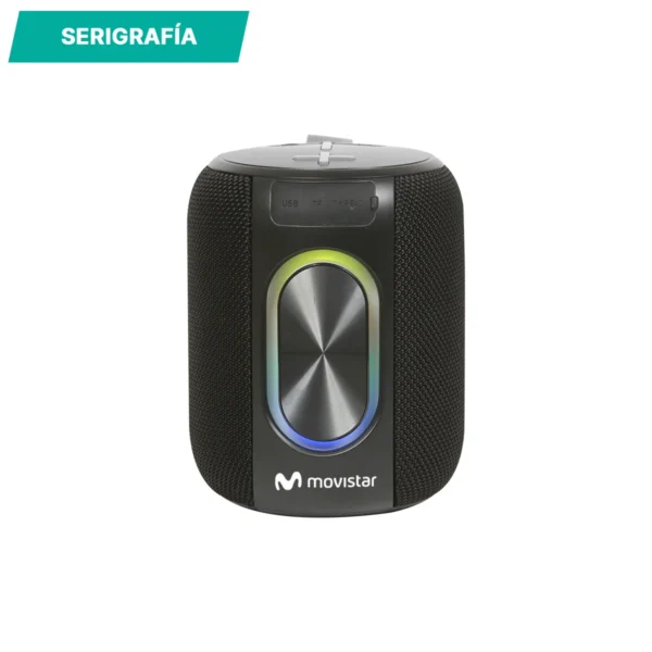 Bocina Opole bluetooth portátil con recubrimiento de tela gris, luz RGB y asa superior