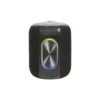 Bocina Opole bluetooth portátil con recubrimiento de tela gris, luz RGB y asa superior