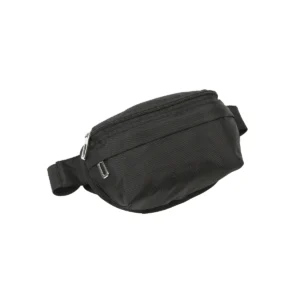 Bolsa deportiva Sevan. de poliéster color oscuro con correa ajustable y cierres frontales, sobre fondo blanco