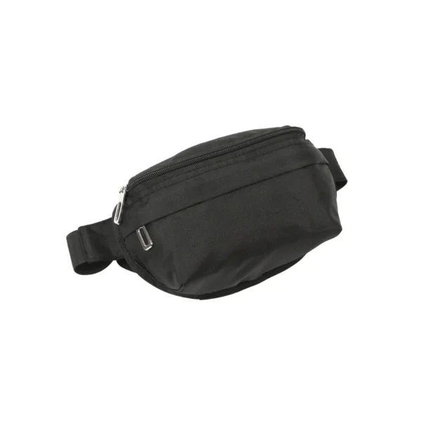 Bolsa deportiva Sevan. de poliéster color oscuro con correa ajustable y cierres frontales, sobre fondo blanco