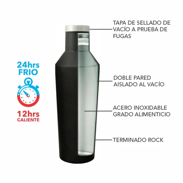 Cava botella de acero inoxidable 500 ml con textura tipo roca y tapa de rosca hermética para regalo corporativo