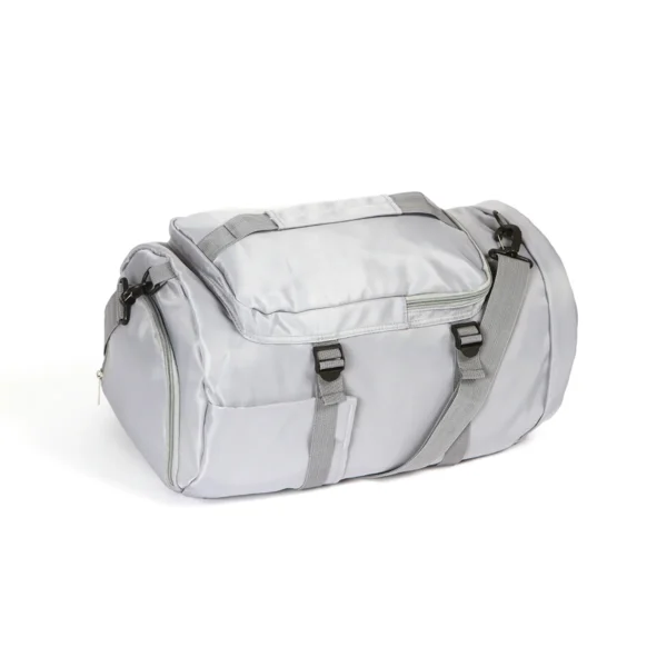 Maleta Lihula. gris con compartimento para ropa seca y húmeda, correas ajustables.