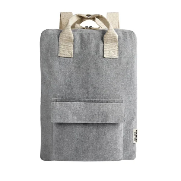 Mochila Kiran de algodón reciclado con compartimento principal, bolsillo frontal con velcro y asas ajustables para hombro