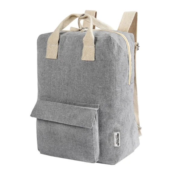 Mochila Kiran de algodón reciclado con compartimento principal, bolsillo frontal con velcro y asas ajustables para hombro