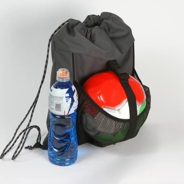 Mochila Loshside de poliéster con compartimento frontal de malla para balón, color azul y negro