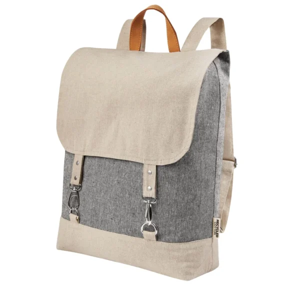 Mochila Natty de algodón reciclado con compartimento principal, broches metálicos y asas ajustables para hombro