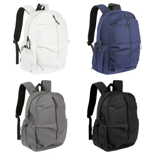 Mochila Pragel de poliéster con compartimento principal y bolsas laterales, para personalización corporativa con logotipo