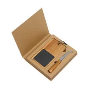 Set para queso Hun. de madera y acero inoxidable, ideal para regalo corporativo personalizado con logo de empresa en Querétaro.