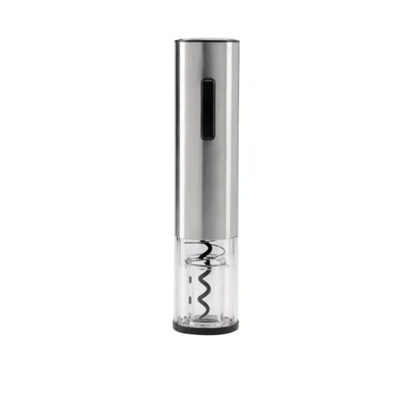 Set para Vinos DRUVA con sacacorchos eléctrico, cortador, vertedor, tapón y base organizadora sobre superficie oscura