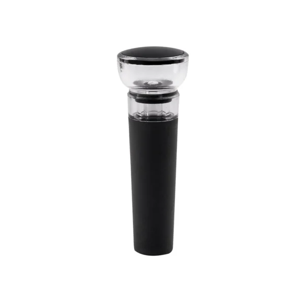 Set para Vinos DRUVA con sacacorchos eléctrico, cortador, vertedor, tapón y base organizadora sobre superficie oscura