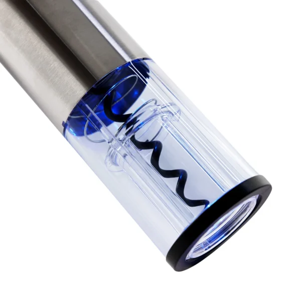 Set para Vinos DRUVA con sacacorchos eléctrico, cortador, vertedor, tapón y base organizadora sobre superficie oscura