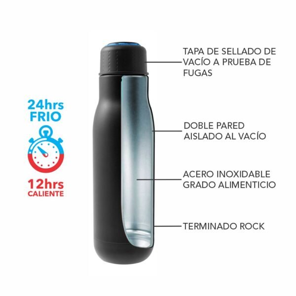 Anfora Soul termo negro de acero inoxidable con doble pared y cordón en tapa, capacidad 450 ml
