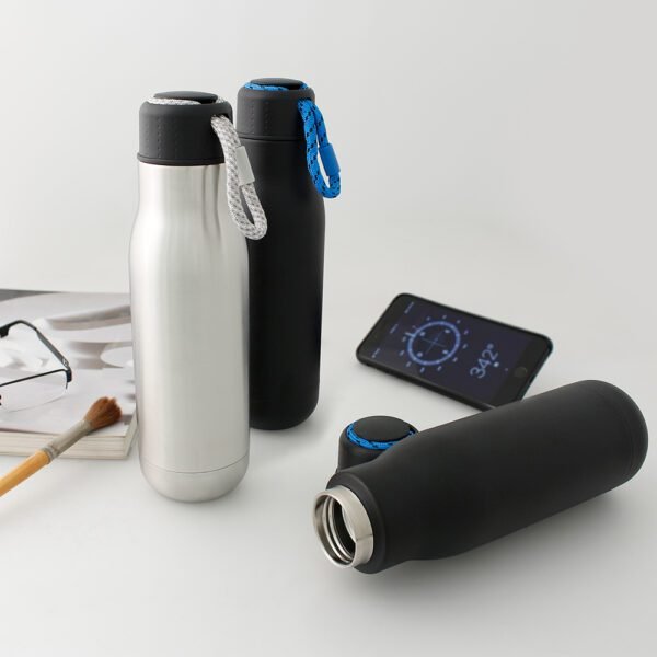 Anfora Soul termo negro de acero inoxidable con doble pared y cordón en tapa, capacidad 450 ml