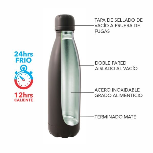 Anfora Stahl botella térmica de acero inoxidable doble pared 500 ml con acabado mate y tapón de sellado al vacío