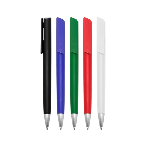 Bolígrafo Perso de cuerpo plástico de color con clip pulsador y punta plata, tinta negra, para personalizar con logotipo de empresa