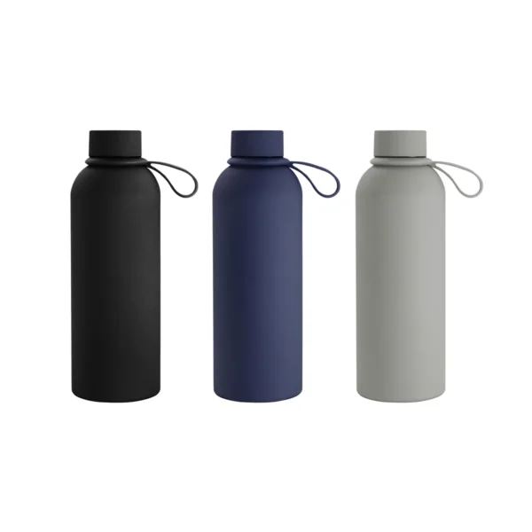 Botella térmica RUBBY de acero inoxidable doble pared 480 ml con asa de silicona y caja kraft