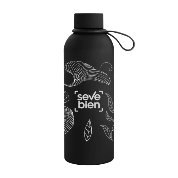 Botella térmica RUBBY de acero inoxidable doble pared 480 ml con asa de silicona y caja kraft