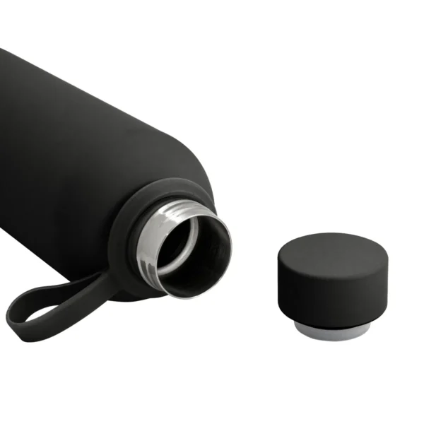 Botella térmica RUBBY de acero inoxidable doble pared 480 ml con asa de silicona y caja kraft
