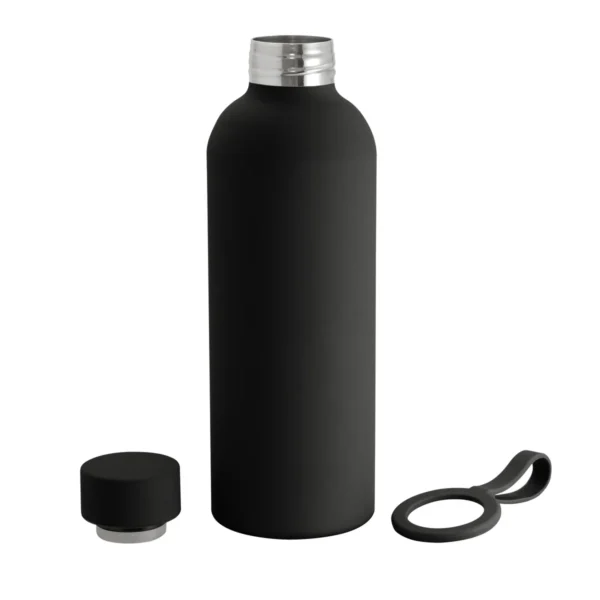 Botella térmica RUBBY de acero inoxidable doble pared 480 ml con asa de silicona y caja kraft