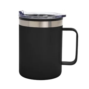 Mug DIANA de doble pared en acero 201 con tapa transparente y base antideslizante, capacidad 450 ml