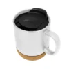 Taza sublimable MIKA de cerámica gres con tapa negra, base de corcho y acabado mate, capacidad 380 ml
