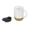 Taza sublimable MIKA de cerámica gres con tapa negra, base de corcho y acabado mate, capacidad 380 ml