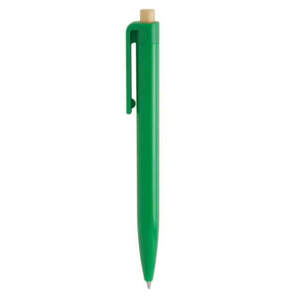 Bolígrafo LOREN con cuerpo de plástico ABS reciclado en varios colores y pulsador de bambú