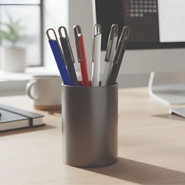 Bolígrafo GUJA retráctil de cuerpo metálico en aluminio con acabado mate y puntera gris gun metal