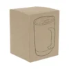 Mug térmico KORK de acero inoxidable con base de corcho y tapa de poliestireno, presentado en caja kraft