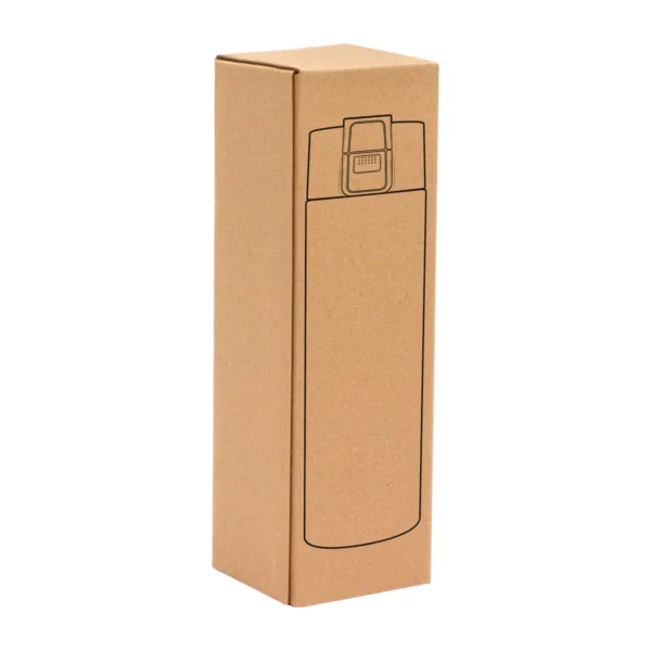 Botella térmica ALLY de acero inoxidable doble pared 450 ml con tapa PP y acabado mate, presentada en caja kraft
