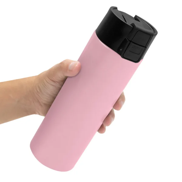 Botella térmica ALLY de acero inoxidable doble pared 450 ml con tapa PP y acabado mate, presentada en caja kraft