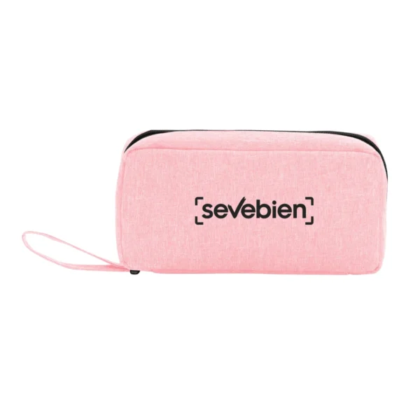 Necessaire PETUNIA abierto desplegado mostrando compartimentos interiores organizados con bolsillos de red y gancho