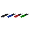 Llavero destapador OPENER de aluminio con correa de poliéster negro y acabado brillante, personalizable con logo empresarial