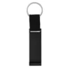 Llavero destapador OPENER de aluminio con correa de poliéster negro y acabado brillante, personalizable con logo empresarial
