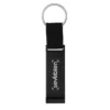 Llavero destapador OPENER de aluminio con correa de poliéster negro y acabado brillante, personalizable con logo empresarial