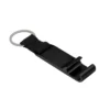 Llavero destapador OPENER de aluminio con correa de poliéster negro y acabado brillante, personalizable con logo empresarial